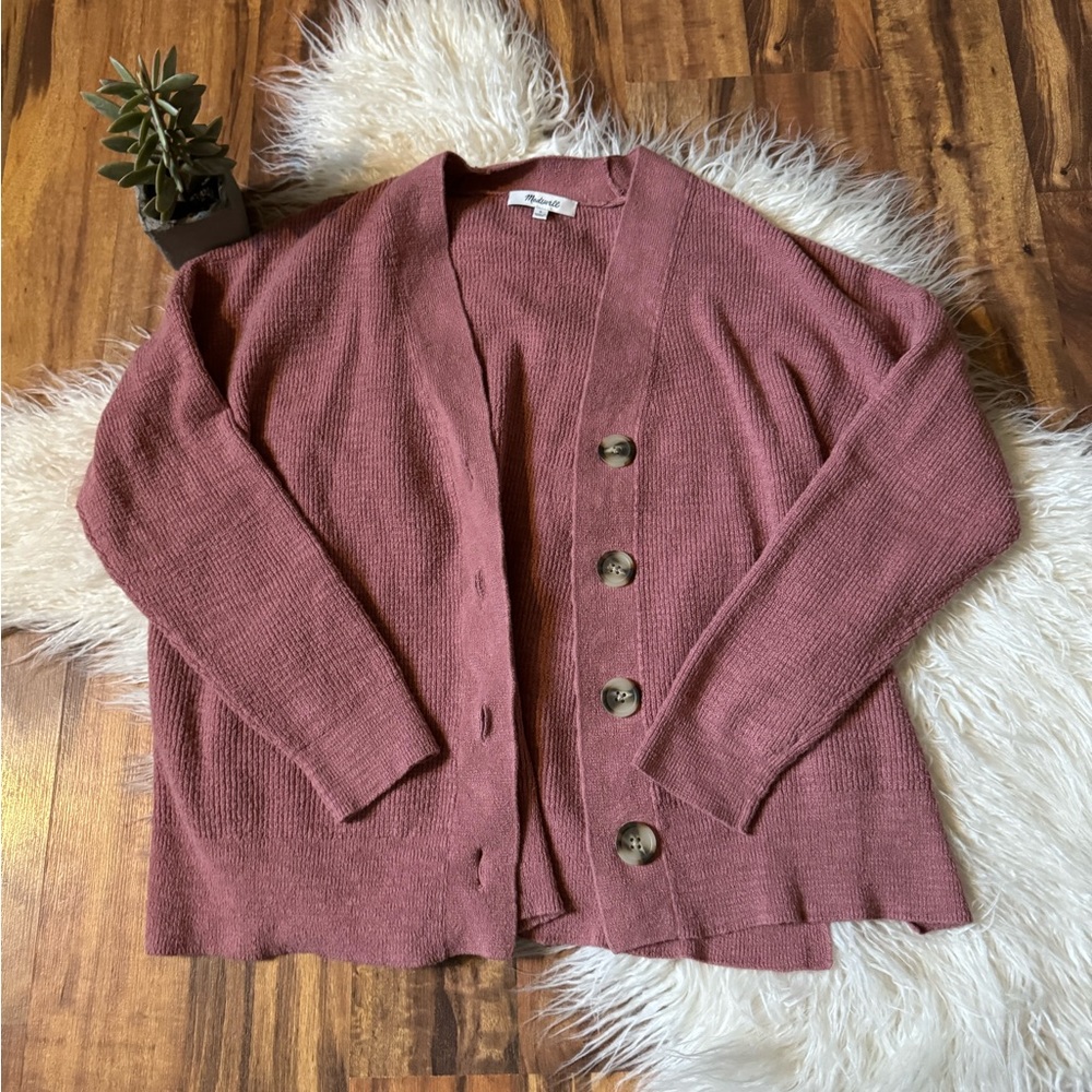 Madewell Birchmoor Cardigan Sweater Mauve Pink